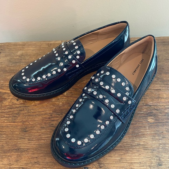 Free Assembly Shoes - Free Assembly Navy Patent Studded Loafers